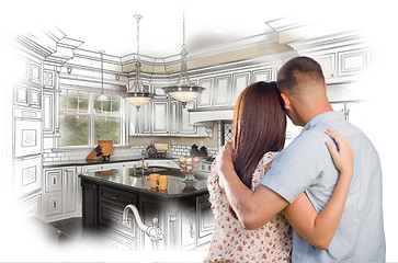 Image showing Young Military Couple Inside Custom Kitchen and Design Drawing C