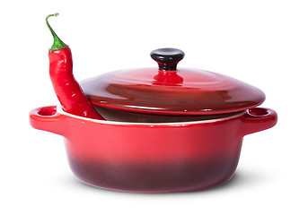 Image showing Red chili pepper in saucepan with lid