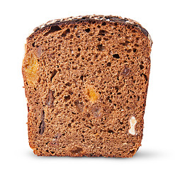 Image showing Piece unleavened of black bread with nuts and dried fruit