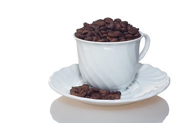 Image showing Coffee cup full of coffee beans