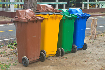 Image showing Different colorful recycle bins