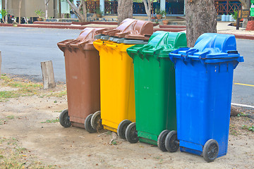 Image showing Different colorful recycle bins