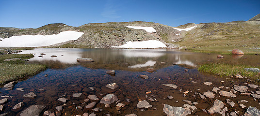 Image showing Panoramic photo of Besseggen Ridge in Jotunheimen National Park, Norway