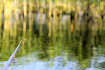 Image showing fishing rod river angling with float