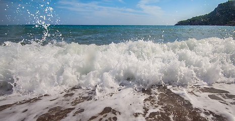 Image showing beach waves sea surf foamy nearby