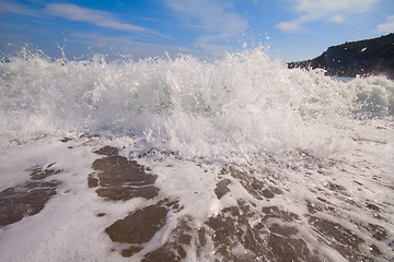 Image showing beach waves sea surf foamy nearby