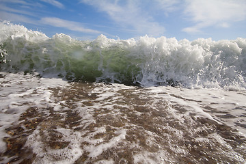 Image showing sea surf foamy beach wave nearby