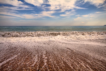 Image showing sea surf foamy beach wave nearby