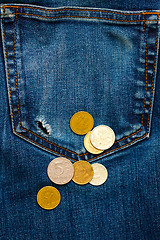 Image showing pocket with hole and coins