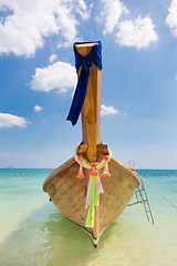 Image showing Wooden boad in Maya bay, Thailand.