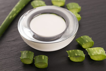 Image showing aloe vera - leaves and cream