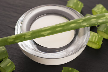 Image showing aloe vera - leaves and cream