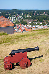 Image showing Cannon at Fredriksten Fort and Fredriksten view, Norway