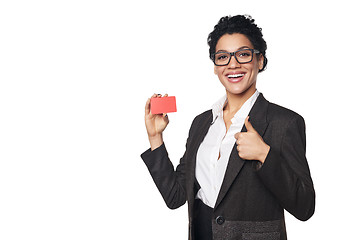 Image showing Business woman showing blank credit card