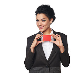 Image showing Business woman showing blank credit card