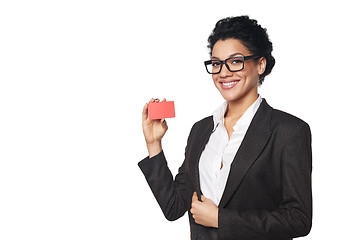 Image showing Business woman showing blank credit card