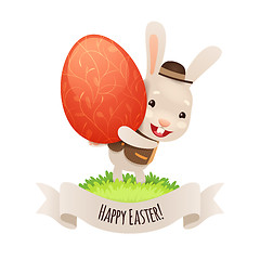 Image showing Happy Easter Bunny With Red Egg