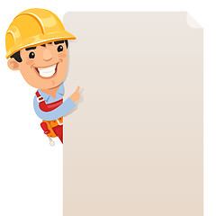 Image showing Builder looking at blank poster
