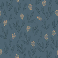 Image showing Floral blue seamless pattern with yellow tulips