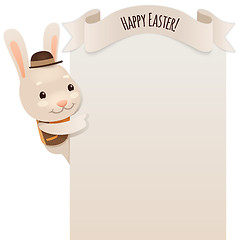 Image showing Happy Easter Bunny Looking at Blank Poster