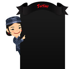 Image showing Asian Female Chef Looking at Blank Menu