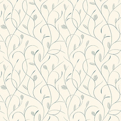 Image showing Clear floral blue on beige seamless pattern