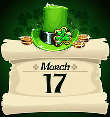 Image showing Patrick's hat with coins and clover