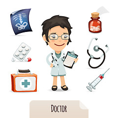 Image showing Medical set with a female doctor