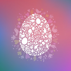 Image showing Easter Egg Card of White Objects on Multicolor Background