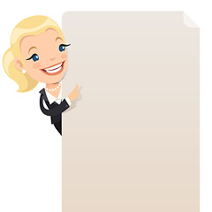 Image showing Businesswoman looking at blank poster