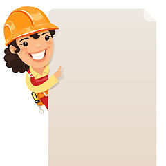 Image showing Female Builder Looking at Blank Poster