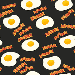 Image showing Breakfast With Bacon and Eggs Seamless Vector Pattern Dark