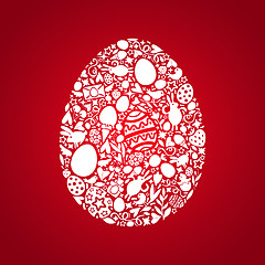 Image showing Easter Egg Card of White Objects on Red Background