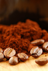 Image showing Coffee beans and ground coffee