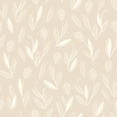 Image showing Clear floral white on beige seamless pattern