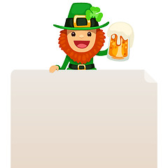 Image showing Leprechaun looking at blank poster on top