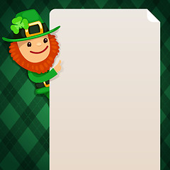 Image showing Leprechaun looking at blank poster on green background