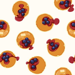 Image showing Breakfast With Pancakes and Blueberries Seamless Vector Pattern