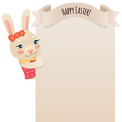 Image showing Happy Easter Bunny Girl Looking at Blank Poster