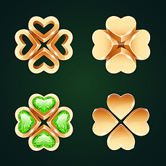 Image showing Vector Golden Four-leaf Clovers Set1