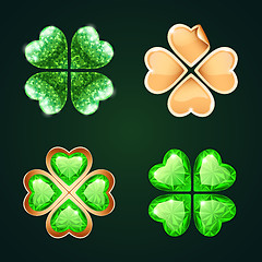 Image showing Vector Golden Four-leaf Clovers Set4