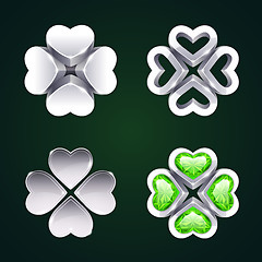 Image showing Vector Silver Four-leaf Clovers Set2