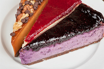 Image showing cheesecake with chocolate and nuts