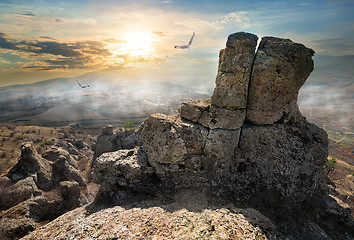 Image showing Birds over valley