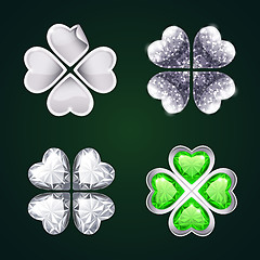 Image showing Vector Silver Four-leaf Clovers Set3