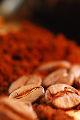 Image showing Coffee beans and ground coffee