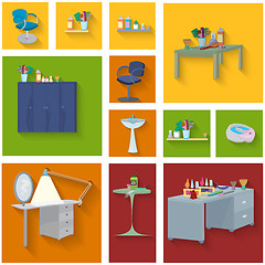 Image showing Beauty spa furniture icon set flat design