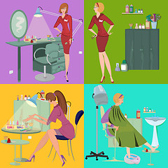 Image showing Beauty salon spa employees flat people and furniture