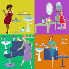 Image showing Beauty salon spa customers and workers flat people