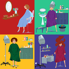 Image showing Beauty salon spa customers in robes flat people